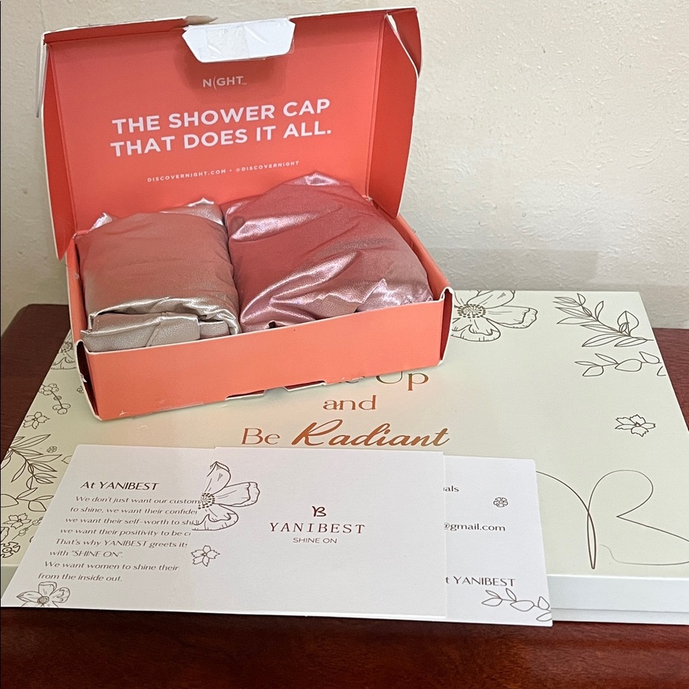 Night Satin Shower Cap Set of 2 and Yanibest satin throw pillow covers